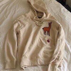 Gucci Cream Hoodie with Orange Deer Patch